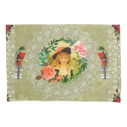 Collage Vintag Retro mit Spitzen und Blume Kissenbezug (Vorderseite-Links)