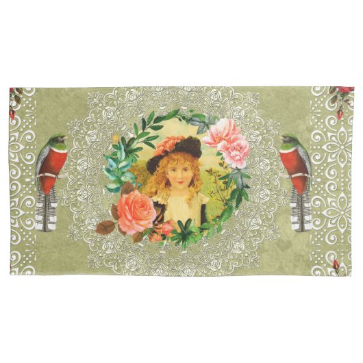 Collage Vintag Retro mit Spitzen und Blume Kissenbezug (Vorderseite-Links)