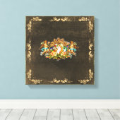 Collage Vintag Retro mit Spitzen und Blume Leinwanddruck (Insitu (Holzboden))