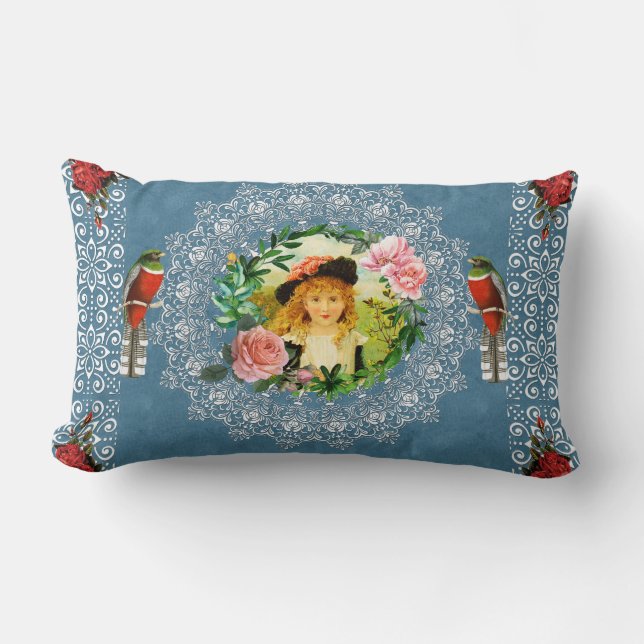 Collage Vintag Retro mit Spitzen und Blume Lendenkissen (Vorderseite)
