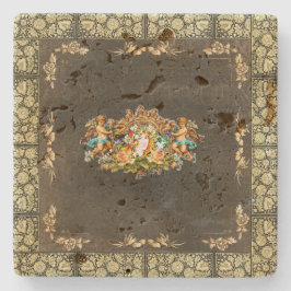 Collage Vintag Retro mit Spitzen und Blume Steinuntersetzer