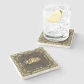 Collage Vintag Retro mit Spitzen und Blume Steinuntersetzer (Seitenansicht)