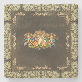 Collage Vintag Retro mit Spitzen und Blume Steinuntersetzer