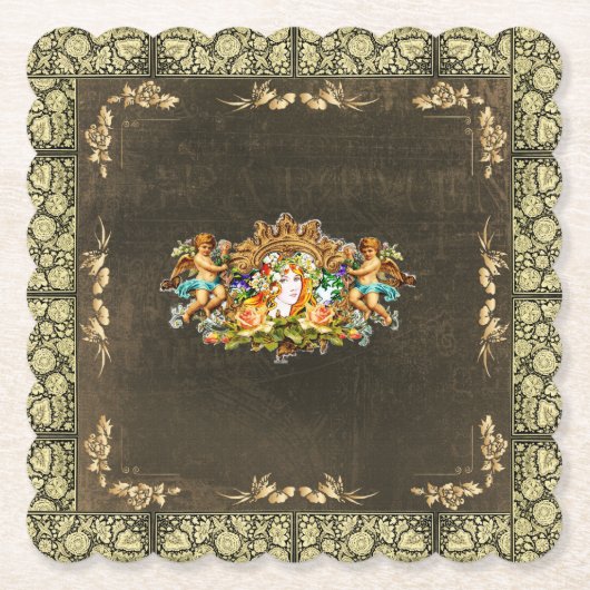 Collage Vintag Retro mit Spitzen und Blume Untersetzer (Vorderseite)