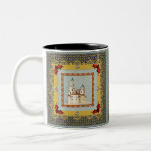 Collage Vintag Retro mit Spitzen und Blume Zweifarbige Tasse