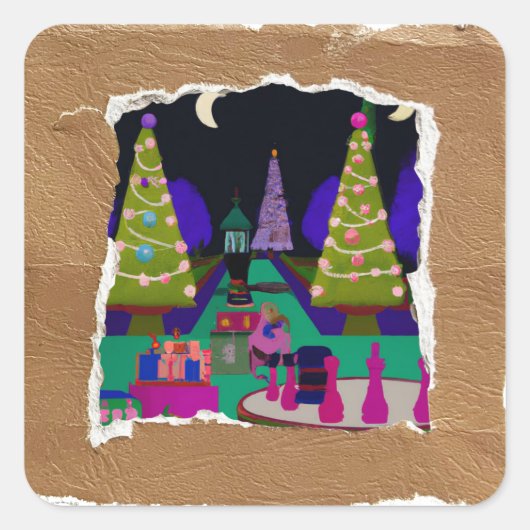 Collage Weihnachtsbaumaufkleber Spaß Quadratischer Aufkleber (Vorderseite)