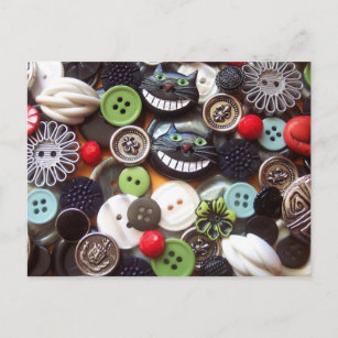 Collage with Black Cheshire Cat Buttons Postkarte
