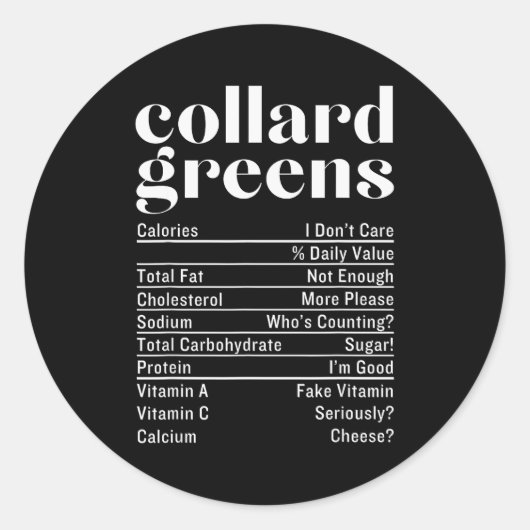Collard Greens Nutrition Facts Thanksgiving Food C Runder Aufkleber (Vorderseite)