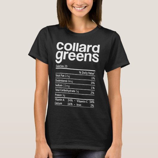 Collard Grüntöne Nutrition Facts Funny Erntedank T-Shirt (Vorderseite)