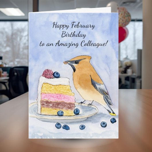 Colleague Happy February Birthday Bird Cake Karte