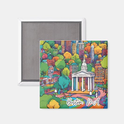 Collectible Funky City Magnet - Boston, MA (Vorderseite/Rückseite)