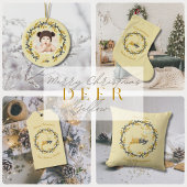 First Christmas Deer with Wreath Soft Yellow  Pappteller