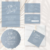 "Oh Baby" Dusty Blue Modern Minimalistisch Baby Sh Button