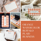 ORANGE Wasserfarbe Büffel Karo QR CODE FLANELL Visitenkarte