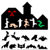 18 Halloween-Tangram-Bilder Feiertagskarte