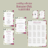 Zeitlose Romance Rosa Aquarellfarben Hochzeitsmenü