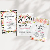 2025 Abschluss in rosa, florale Farbe im Hintergru Wandteppich