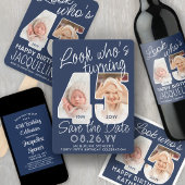 Happy Birthday Modern Foto Collage Navy Blue Poster