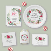 Rose Winter Greenery 60. Geburtstag Willkommen Sockelschild