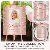 Rose Gold Glitzer 60. Geburtstag Monogramm Skript Schaumweinetikett