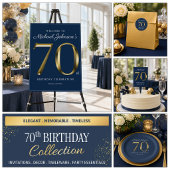 Eleganter solider Goldtext Navyblau 70. Geburtstag Pappteller