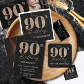Black and Gold Glitter Numeral 90th Birthday  Banner
