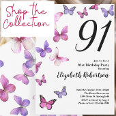 91st Birthday Pink Purple Butterflies Pappteller