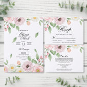 Rosa Hochzeitsdinner Menükarte mit botanischem Ros (Personalisiere diese Kollektion eines unabhängigen Creators.)