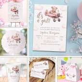 It's a Baby Girl, Pink Bear Party Dankeskarte