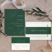 Emerald Green Simple Elegant Monogram Wedding Einladung