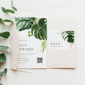 Monstera Tropical QR Code Wedding Registry Begleitkarte