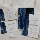 Agate Navy Blue Silver Script Hochzeitsdetails Begleitkarte