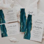 Agate Aquamarin Blue Gold Script Wedding Serviette