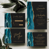 Aquamarin Blue Gold Agate Script Dunkle Hochzeit V Karte
