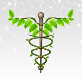 Alternative medizinische Caduceus grüne Blätter We Button