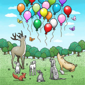 Tiere mit Luftballons Banner
