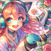 Hübsche Anime Girl in Roller-Skaten Poster