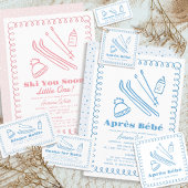 Pink handGezeichnet Ski Baby Diaper Raffle Ticket Begleitkarte