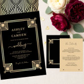 Art Deco Elegant Gold Frame Black RSVP Karte
