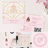 Rosa Art Nouveau Blumen-QR-Code und Foto Visitenkarte