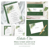 Künstlerische Chic Moss Green Gold Hochzeit Schaumweinetikett