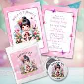 Personalisiert Happy Geburtstag | Hübsche Asienfra Runder Aufkleber