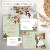 Sage green 2 photos boho botanical wedding dankeskarte