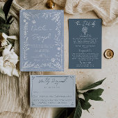 Boho Cool Marina Blue Frame Whimsy Wedding RSVP Karte