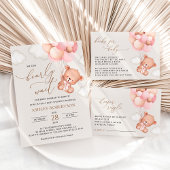 Babybär, Teddybär, rosa Balloons, Babydusche Serviette