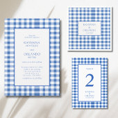 Rustik-karierte Babyblau-Gingham-Hochzeit Tischnummer
