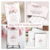 QR-Code rosa florale Teeparty Baby-Mädchen- Shower Einladung