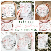 Pink Bow Winter Tree Babydusche Dankeskarte