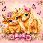 Rosa Western Highland Cow & Pony Geschenkpapier