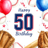 Baseball 50. Geburtstag Danke  Quadratischer Aufkleber